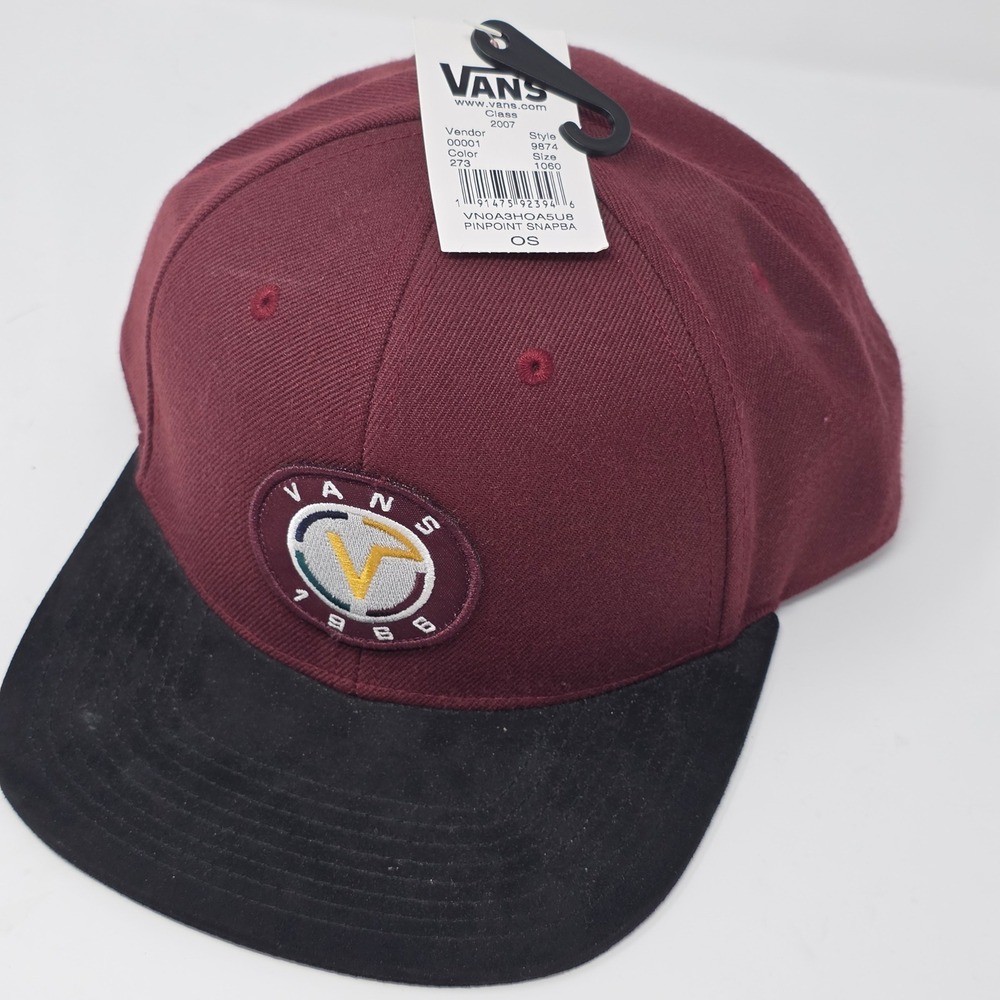Vintage Vans Pinpoint Snapback Hat Burgundy Black‎ 1966 Logo Cap Y2K